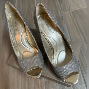 Bandolino gold Supermodel peep toe pumps